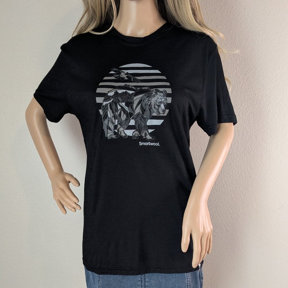 Smartwool T Shirt Unisex Size XS Black Graphic Bear Eagle Merino Wool Tee